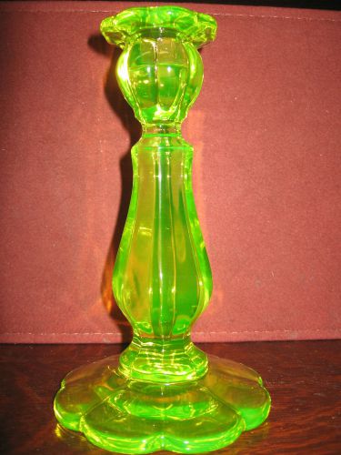 Yellow Vaseline glass Fairy lamp candle holder uranium christmas candlestick art