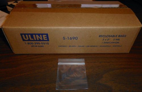 2x2&#034; 2Mil Reclosable Bags qty1000 ULINE S-1690 NEW- Free Shipping!