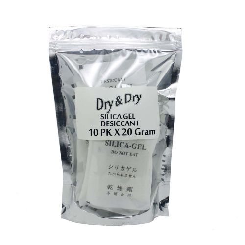20 gram x 10 pk &#034;dry &amp; dry&#034; silica gel desiccant - safe box ammo vault reusable for sale