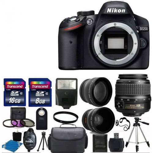 Nikon d3200 digital slr dslr camera + 3 lens 18-55mm + 24gb kit &amp; more brand new for sale
