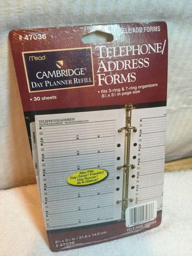 CAMBRIDGE Day Planner Refill(Telephone address Form) new seal 81/2 by 51/2