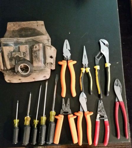 Klein tool lot journeyman pliers cutters strippers screwdrivers tool bag nice for sale