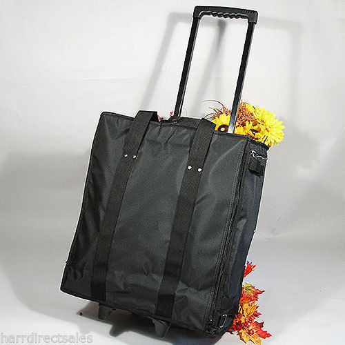 Large Jewelry Case Black Canvas Pull Out Handle Wheels Display Hold Trays