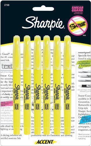 Sharpie accent highlighters, pocket style, yellow, 6/pack for sale