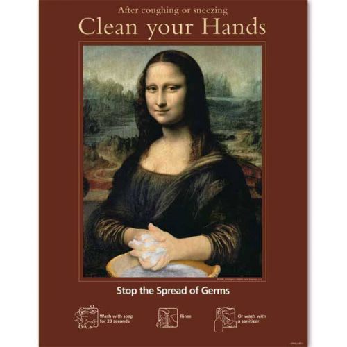 11&#034;h x 14&#034;w - mona lisa says clean your hands 1 ea for sale