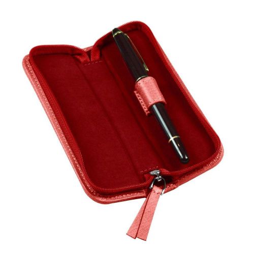LUCRIN - Single-pen zip-up case - Granulated Cow Leather - Red