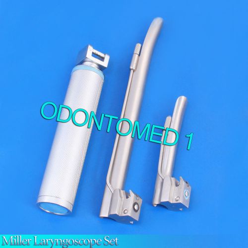 LARYNGOSCOPE SMALL HANDLE AA + 2 MILLER BLADE #1 and #4 ENT ANESTHESIA SET