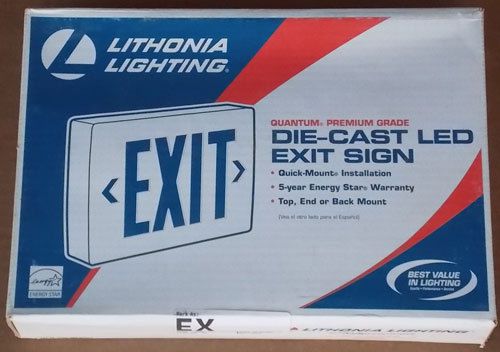 Lithonia lighting led exit sign with battery backup black for sale