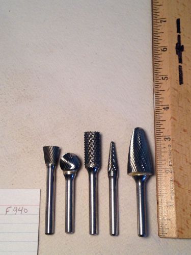 5 NEW 1/4&#034; (.250) SHANK CARBIDE BURRS. DOUBLE &amp; SINGLE CUT. USA MADE {F940}