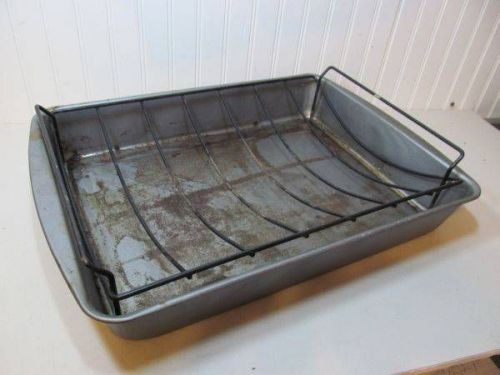 Large Baking Turkey Roasting Pan Steel &amp; Removable Concave Wire Basket 24 x 13