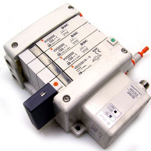 Smc ex150 devicenet interface w/ (1)vqc2301n-5+(3)vvq2000-10a-1 solenoid valves for sale