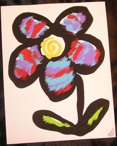 Crazy Beautiful FLOWER!!  Abstract Signed Original Painting SEE UP CLOSE