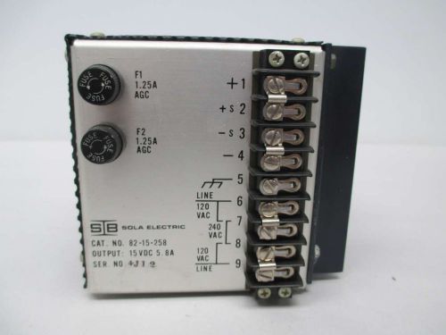 Sola electric 82-15-258 120/240v-ac 15v-dc 5.8a amp power supply d372800 for sale