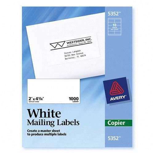 Avery 5352 Self-Adhesive Address Labels for Copiers 2 x 4-1/4 White 1000/Box