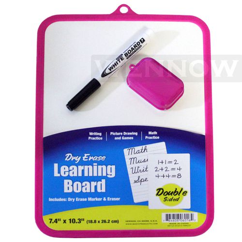 Pink 7.4” X 10.3” Double Sided Dry Erase Learning Board with Marker &amp; Eraser