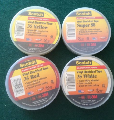 (4) NEW SCOTCH 3 Electrical Vinyl Tape  RED,WHITE,YELLOW,BLACK