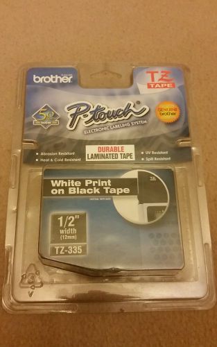 New! Brother Genuine P-Touch Tape TZ-335 Tape 1/2&#034; White Print on Black Tape