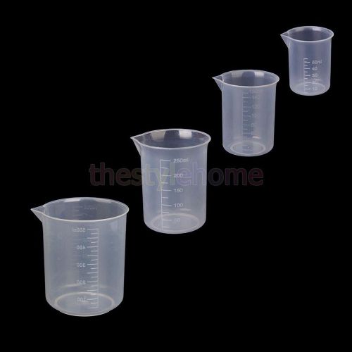 4pcs Pro Lab Beaker Set 50/150/250/500ml Plastic Graduated Measuring Cup Tool