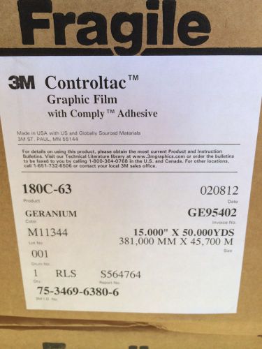 3M CONTROLTAC GRAPHIC FILM WITH COMPLY ADHESIVE - GERANIUM - ****NEW****