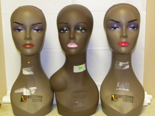 3 MANNEQUIN HEAD FOR DISPLAY 18&#034; Great Used Condition Jewelry Scarfs Wigs Hats