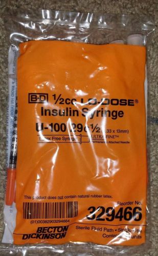 New becton dickinson bd 1/2cc lo-dose lot (10) insulin syringe ultra fine u-100 for sale