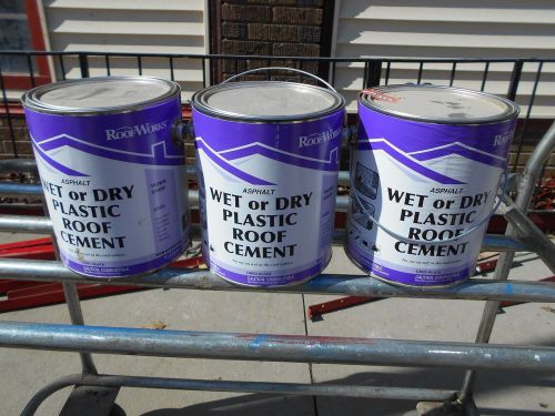 Three One Gallon Cans Roof Works Asphalt Wet or Dry Plastic Roof Cement