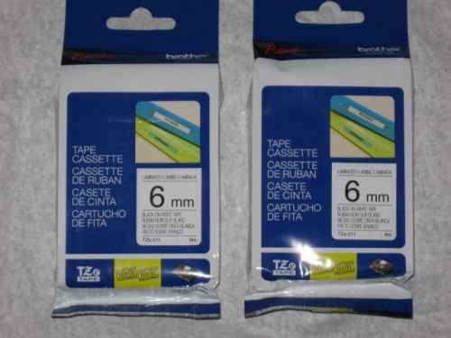2 Genuine Brother P-Touch TZe-211 Black on White.1/4 inch (6mm) by 26.2 ft (8m)
