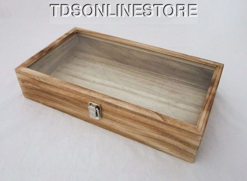 Rustic Wood Glass Top Display Case Antique Oak Color 3 Inch Deep