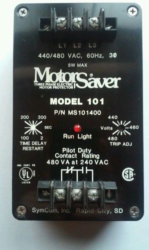 MOTOR SAVER MODEL 101 MS101400 480 VA AT 240 VAC SYMCOM PROTECTOR TIME DELAY