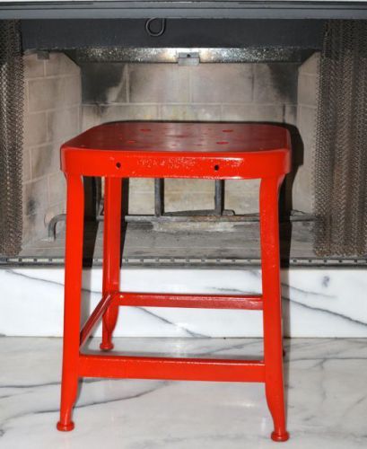 Vintage Red Metal Stool Made by Lyon