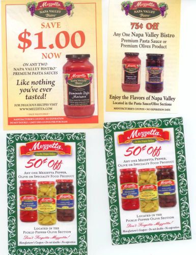 Mezzetta Manufacturer Coupons (Lot of 4 Coupons) NO EXPIRATION DATE!