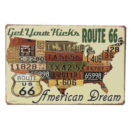 American Dream Route 66 Tin Sign USA Map Vintage Pub Wall Decor