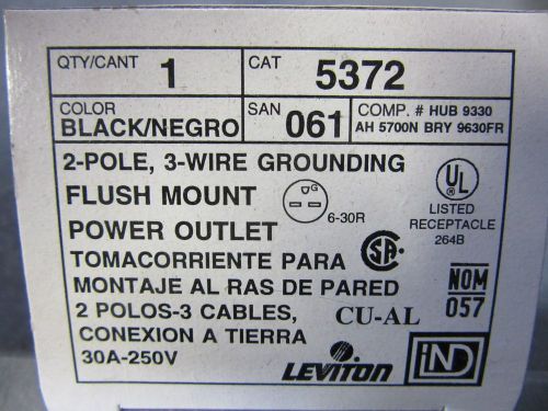 Leviton 5372 Flush Mount Power Outlet 2 Pole 30 Amp 250V NEMA 6-30R NEW!! in Box