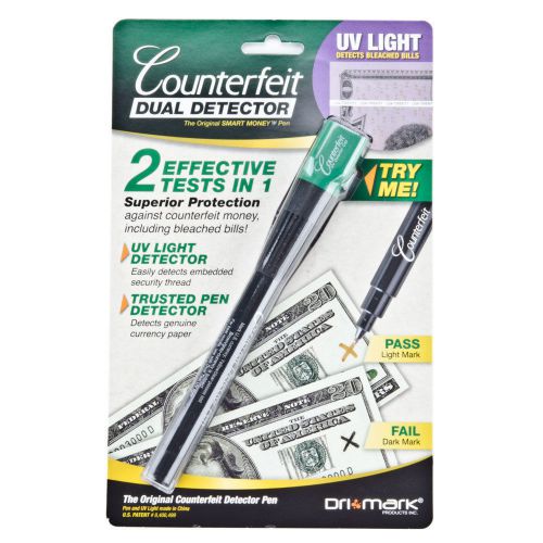 Dri-mark 2-in-1 counterfeit money dual detector pen with uv light (351uvb) for sale