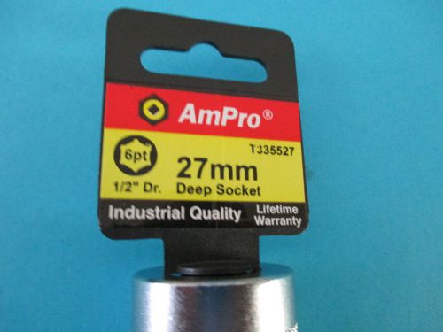 AMPRO T335527 1/2-Inch Drive by 27mm 6 Point Deep Socket
