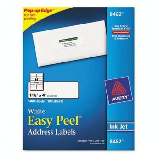 Easy Peel Inkjet Address Labels, 1-1/3 x 4, White, 1400/Box 8462