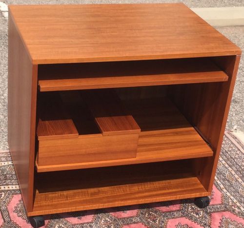 Danish modern teak wood media cart cabinet for sale
