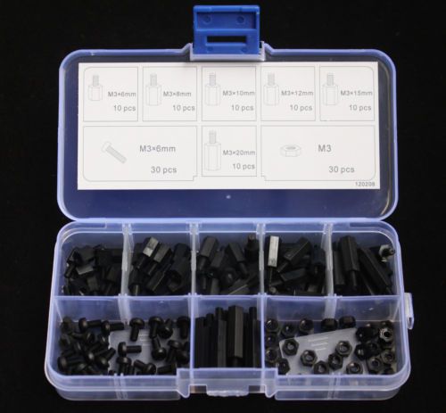 New m3 nylon black hex m-f spacers/ screws/ nuts assorted kit, standoff #120208 for sale