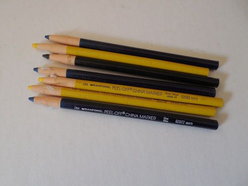 Peel-Off China Markers by Sanford Lot of 7   3 Yellow, 3 Blue, 1 Black