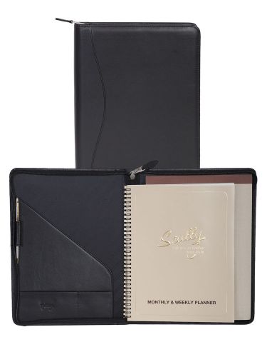 Scully Accessories Black Soft Plonge Leather Wirebound Writing Pad