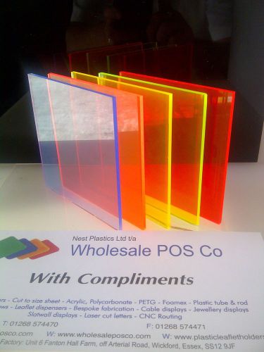 ACRYLIC PERSPEX FLUORESCENT PLASTIC SHEET 5MM THICK BLUE ORANGE YELLOW GREEN RED