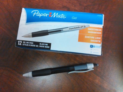 Paper Mate 1753365 Retractable Gel Pens, .05mm, 1 Dozen, Black Ink/Barrel