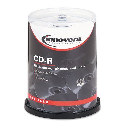 Innovera CD-R Discs, Hub Printable, 700MB/80min, 52x, Spindle, Matte White