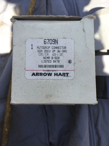 Arrow hart 6709n autogrip connector straight blade 2p-3w, 50a 250v, gray for sale