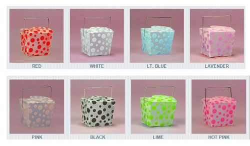 36 pcs. POLKA DOT PLASTIC CHINESE TAKE-OUT BOXES. WIRED.  2 3/4&#034; x 2&#034; x 2 1/2&#034;
