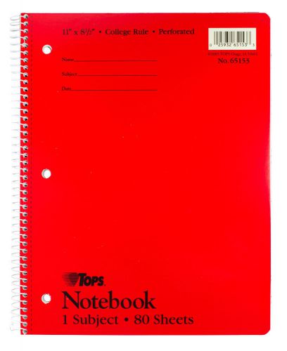 TOPS Wirebound Notebook College Rule, 80 Sheets - Red