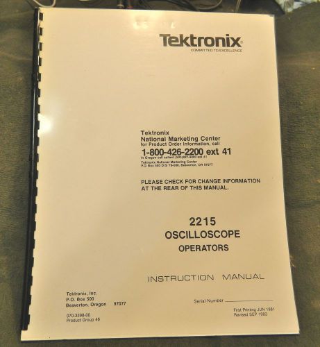 TEKTRONIX 2215 OSCILLOSCOPE OPERATORS/INSTRUCTION MANUAL