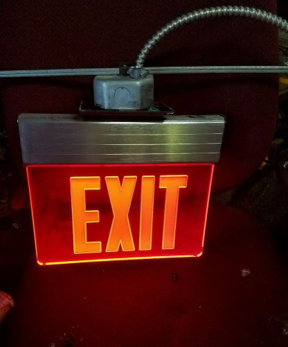 Lithonia style lighting exit sign clear red round edge