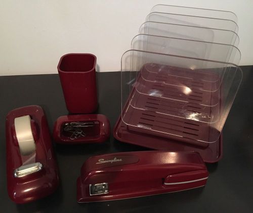 Desk Set Swingline Stapler Tape Dispenser PaperClip Tray Pencil Cup File Organiz