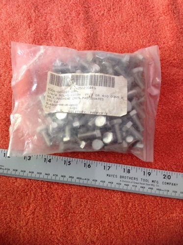 Bolt, machine, cries, passivated, grade 410 stainless 1 1/8&#034; x 3/8&#034; bag of 100 for sale